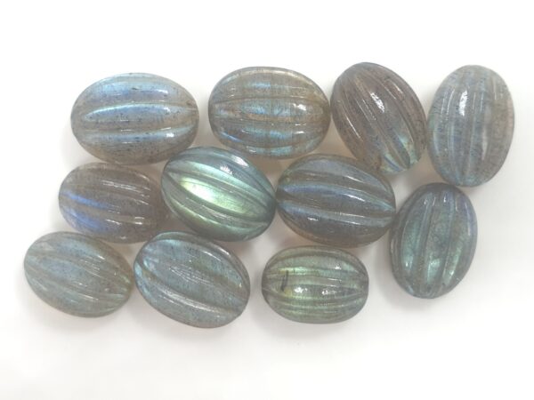 Natural Labradorite Gemstone Carved Melon Tumble Shape Loose Stone 11 Pieces Lot For Setting
